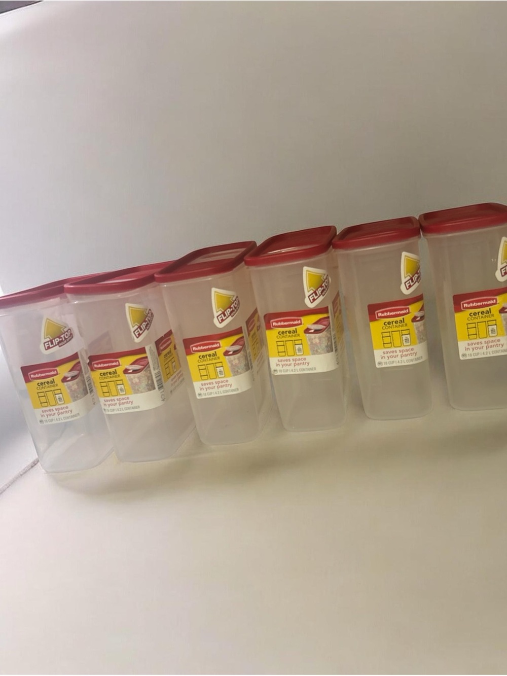 Rubbermaid Clear Flip-Top Pantry Containers with Red Lids